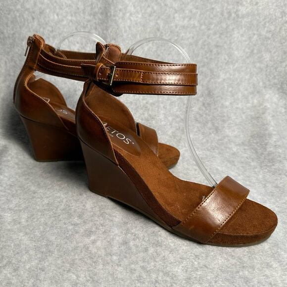 Toetos | Size: 10 | Wedge Sandal Strappy Cognac Ankle Strap Buckle - Picture 2 of 10